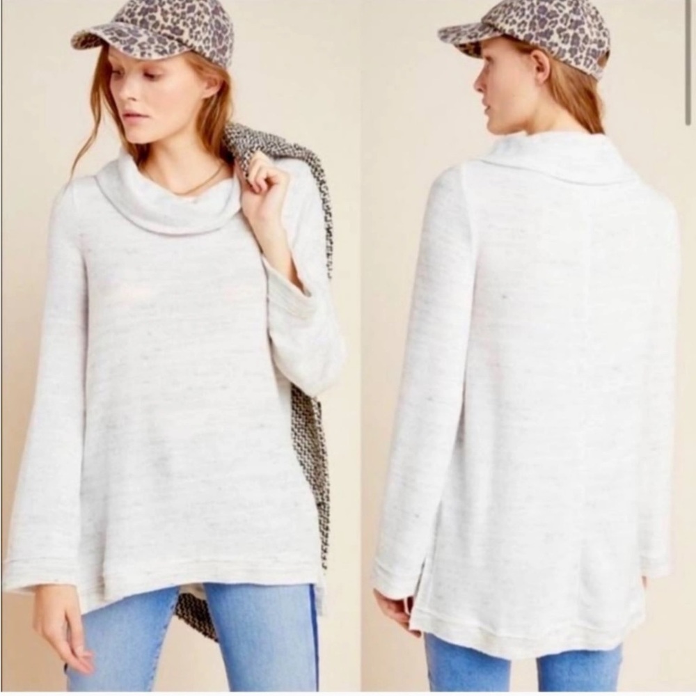 Anthropologie Maeve Cowl Neck Heather Grey Marbled Sweater